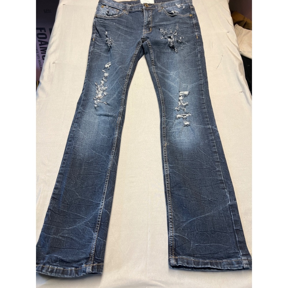 Free Planet Mens Distressed Slim Straight Jeans Dark Wash FU9C8RSIN 32x32
